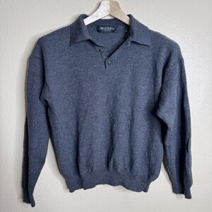 Brandini Polo Sweater Mens Medium Gray Pure New Wool Extra Fine Italy Pullover